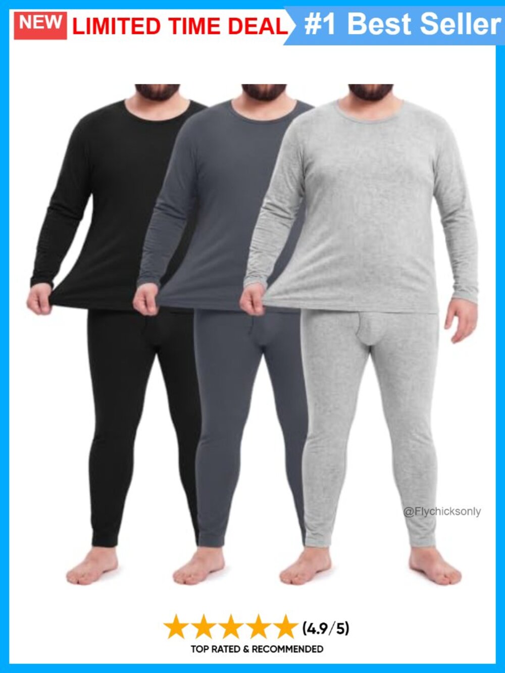 Men Big & Tall Thermal Underwear Set Fleece Lined Base Layer Top Bottom